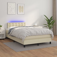vidaXL Ramsäng med madrass & LED gräddvit 120x200 cm konstläder