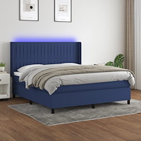 vidaXL Ramsäng med madrass & LED blå 180x200 cm tyg