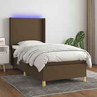 vidaXL Ramsäng med madrass & LED mörkbrun 90x190 cm tyg