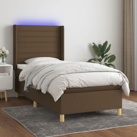 vidaXL Ramsäng med madrass & LED mörkbrun 90x190 cm tyg