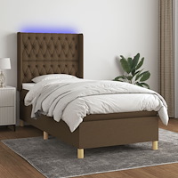 vidaXL Ramsäng med madrass & LED mörkbrun 90x190 cm tyg