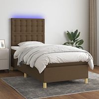 vidaXL Ramsäng med madrass & LED mörkbrun 90x190 cm tyg