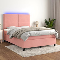vidaXL Ramsäng med madrass rosa & LED 140x200 cm sammet