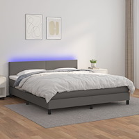 vidaXL Ramsäng med madrass & LED grå 160x200 cm konstläder
