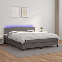 vidaXL Ramsäng med madrass & LED grå 160x200 cm konstläder