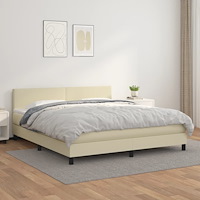 vidaXL Ramsäng med bäddmadrass gräddvit 160x200 cm konstläder