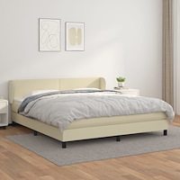vidaXL Ramsäng med bäddmadrass gräddvit 160x200 cm konstläder