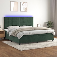 vidaXL Ramsäng med madrass & LED mörkgrön 200x200 cm sammet