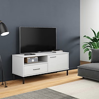 vidaXL Tv-bänk med metallben OSLO vit massiv furu