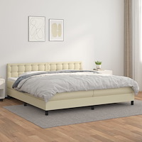 vidaXL Ramsäng med madrass gräddvit 200x200 cm konstläder