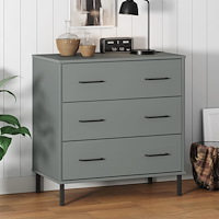 vidaXL Byrå med 3 lådor OSLO grå 77x40x79,5 cm massivt trä