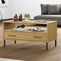 vidaXL Soffbord med metallben OSLO brun 85x50x45 cm massivt trä