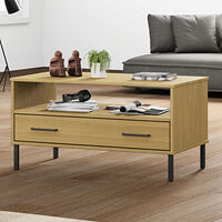 vidaXL Soffbord med metallben OSLO brun 85x50x45 cm massivt trä