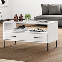 vidaXL Soffbord med metallben OSLO vit 85x50x45 cm massivt trä