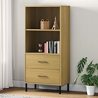 vidaXL Bokhylla med 2 lådor OSLO brun 60x35x128,5 cm massivt trä