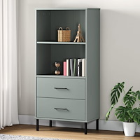 vidaXL Bokhylla med 2 lådor OSLO grå 60x35x128,5 cm massivt trä