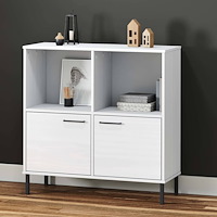 vidaXL Bokhylla med metallben OSLO vit 90x35x90,5 cm massivt trä