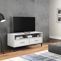 vidaXL Tv-bänk med metallben OSLO vit massiv furu
