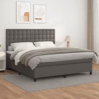 vidaXL Ramsäng med madrass grå 160x200 cm konstläder