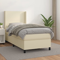vidaXL Ramsäng med madrass gräddvit 90x190cm konstläder
