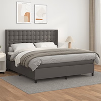 vidaXL Ramsäng med madrass grå 160x200 cm konstläder