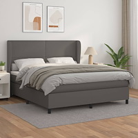 vidaXL Ramsäng med madrass grå 160x200 cm konstläder