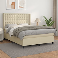 vidaXL Ramsäng med bäddmadrass gräddvit 140x190 cm konstläder