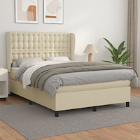 vidaXL Ramsäng med bäddmadrass gräddvit 140x190 cm konstläder