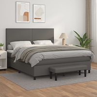 vidaXL Ramsäng med madrass grå 160x200 cm konstläder