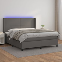 vidaXL Ramsäng med madrass & LED grå 160x200 cm konstläder