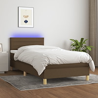 vidaXL Ramsäng med madrass & LED mörkbrun 90x190 cm tyg