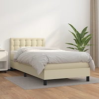 vidaXL Ramsäng med madrass gräddvit 90x190cm konstläder
