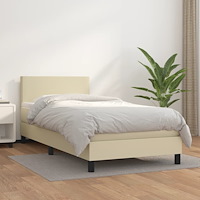 vidaXL Ramsäng med bäddmadrass gräddvit 100x200 cm konstläder