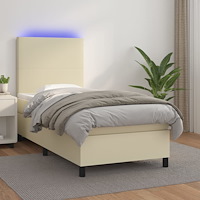 vidaXL Ramsäng med madrass & LED gräddvit 90x200 cm konstläder