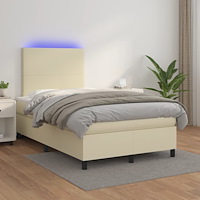 vidaXL Ramsäng med madrass & LED gräddvit 120x200 cm konstläder