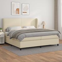 vidaXL Ramsäng med madrass gräddvit 200x200 cm konstläder