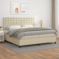 vidaXL Ramsäng med madrass gräddvit 200x200 cm konstläder