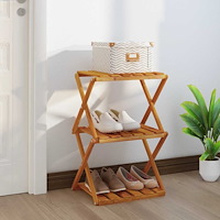 vidaXL Hopfällbar hylla 3 hyllplan brun 43x31x63 cm massivt akaciaträ