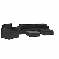 vidaXL Loungegrupp med dynor 6 delar konstrotting svart