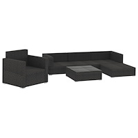 vidaXL Loungegrupp med dynor 6 delar konstrotting svart