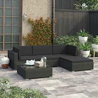 vidaXL Loungegrupp med dynor 5 delar konstrotting svart