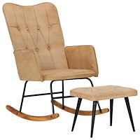 vidaXL Gungstol med fotpall gräddvit vintage kanvas