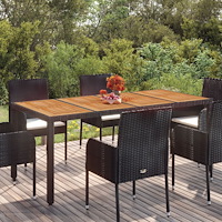 vidaXL Trädgårdsbord med träskiva svart 190x90x75 cm konstrotting