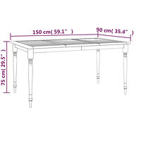 vidaXL Bataviabord 150x90x75 cm massiv teak