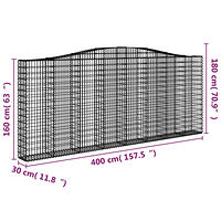 vidaXL Gabion bågformad 400x30x160/180 cm galvaniserat järn