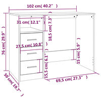 vidaXL Skrivbord med lådor vit högglans 102x50x76 cm konstruerat trä