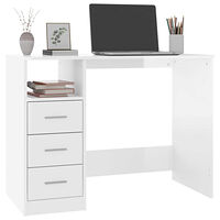 vidaXL Skrivbord med lådor vit högglans 102x50x76 cm konstruerat trä
