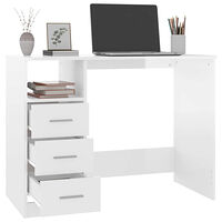 vidaXL Skrivbord med lådor vit högglans 102x50x76 cm konstruerat trä