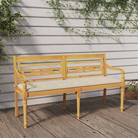 vidaXL Bataviabänk med gräddvit dyna 150 cm massiv teak
