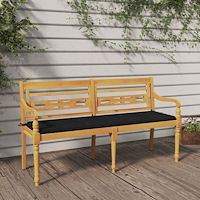 vidaXL Bataviabänk med svart dyna 150 cm massiv teak